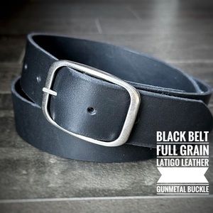 Men’s Black Belt, Thick Full Grain Latigo Leather, Quality 1.5 Inch
